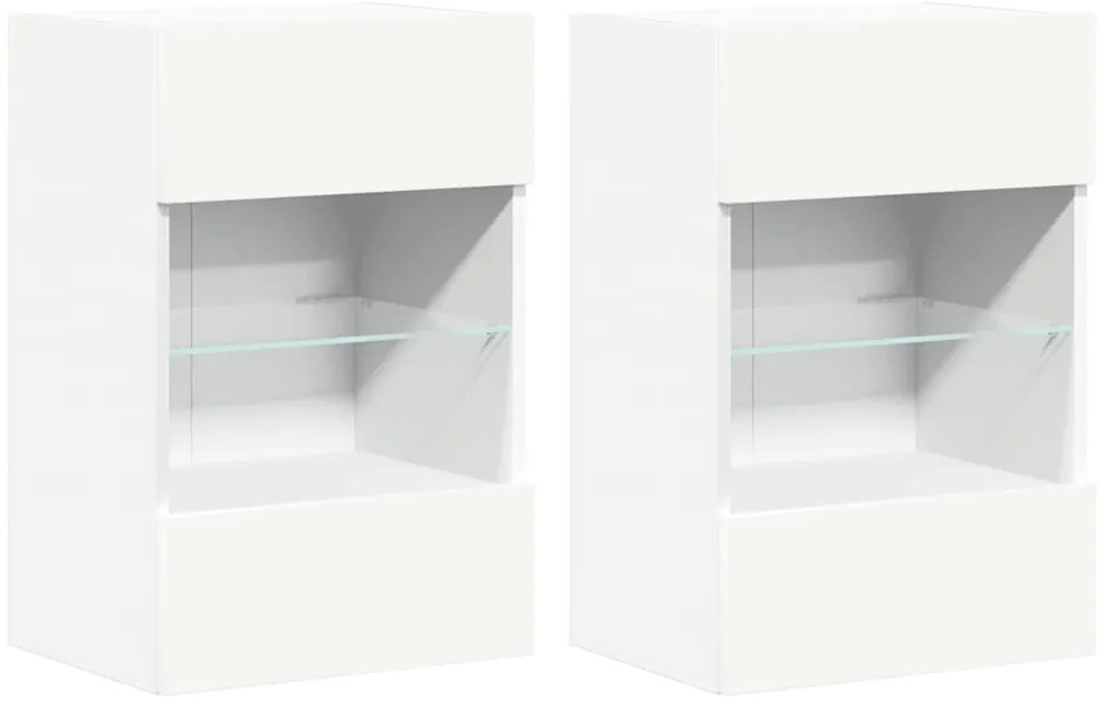 837079 vidaXL Стенни шкафове с LED светлини за телевизор, 2 бр, бели, 40x30x60,5 см