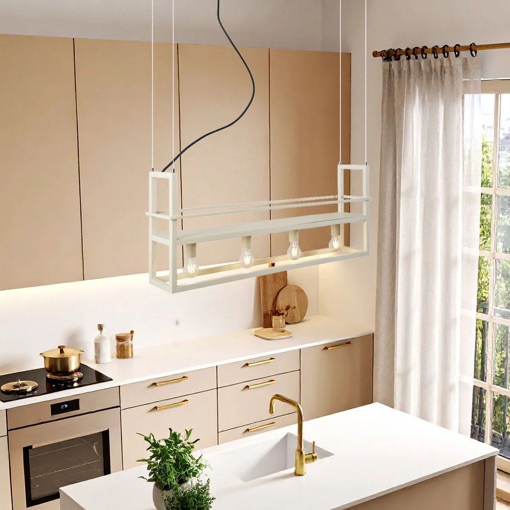 Индустриална висяща лампа бежова с 4 светлини - Cage Rack