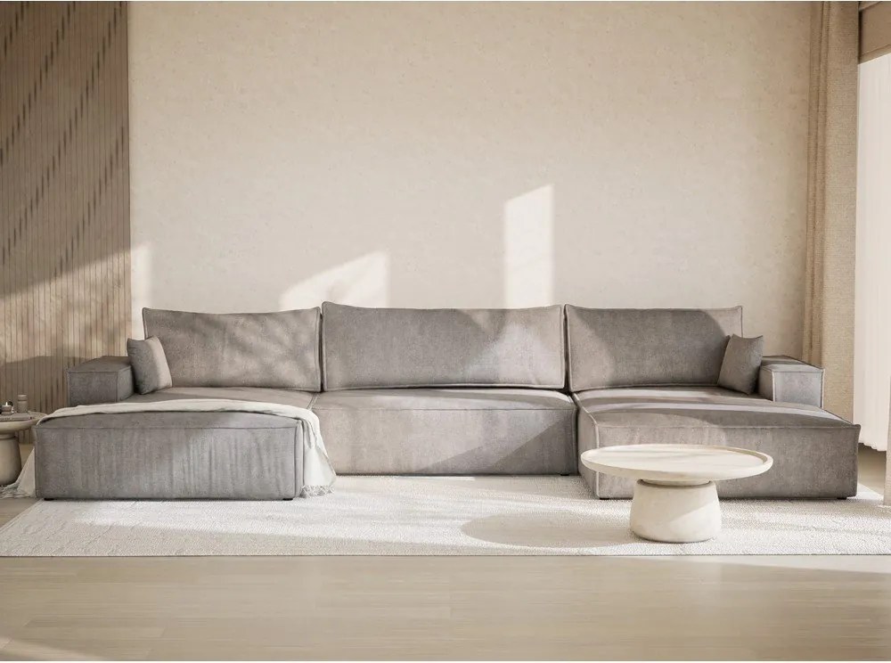 Сиво-бежов шенилов сгъваем/с място за съхранение ъглов диван (U форма) Kyoto – Maison de Rêve