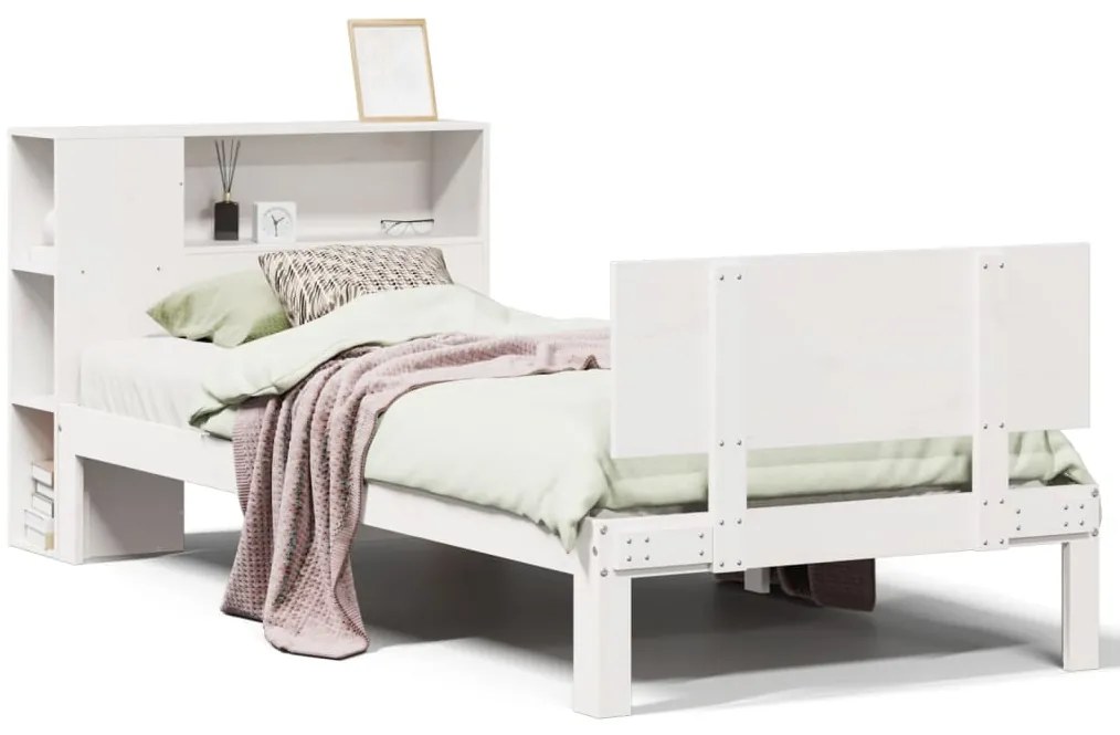3322647 vidaXL Легло с етажерка за книги, без матрак, 90x200 см, бор масив