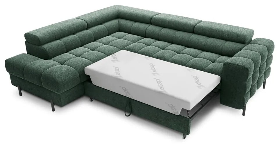 Зелен разтегателен ъглов диван с място за съхранение от букле (ляв ъгъл L форма) Ferucce – ELTAP