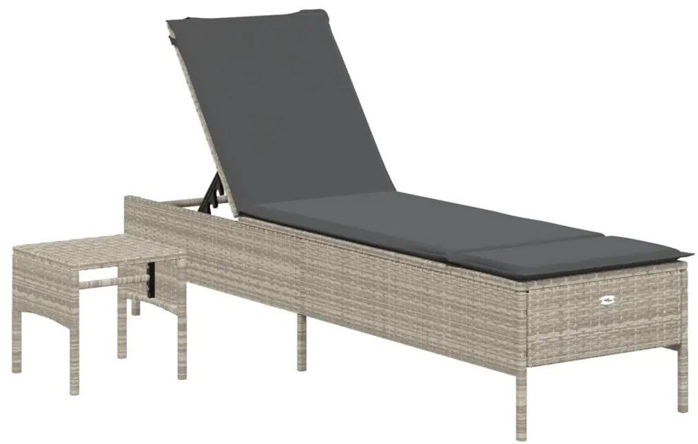 4002733 vidaXL Шезлонг с маса и шалте, светлосив, полиратан