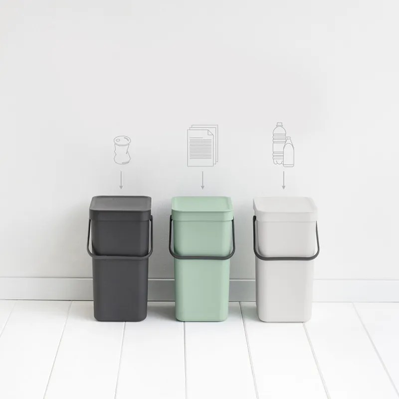 Кош за разделно събиране на боклук Brabantia Sort&Go 1005511, 12 л, Дръжка, Възможност за стенен монтаж, Светлосив