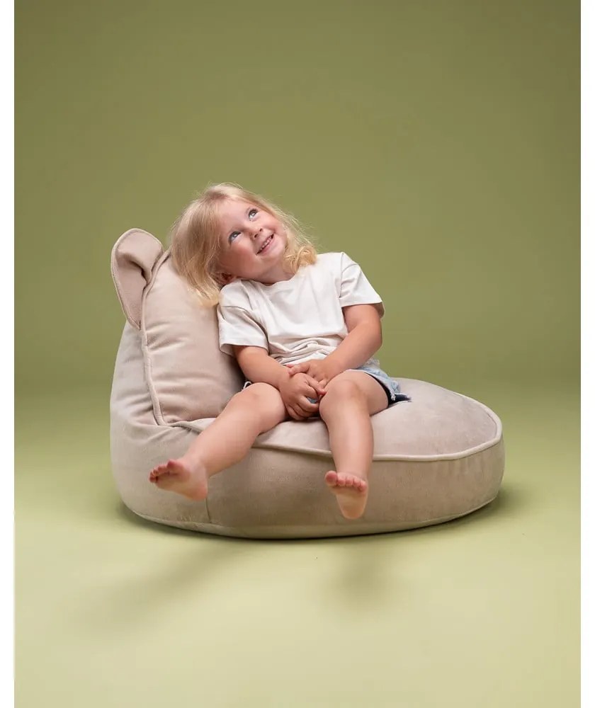 Бежов кадифен детски пуф Bear – Wigiwama