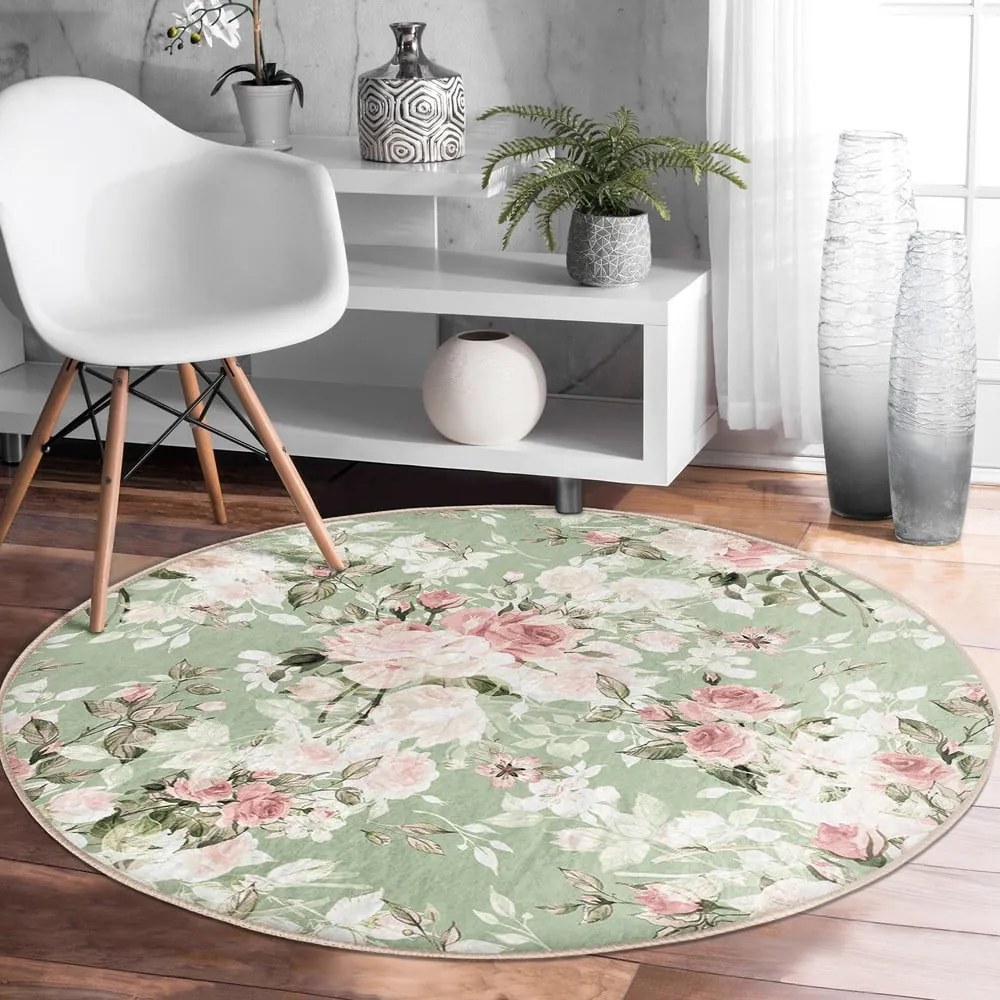 Светлозелен кръгъл килим подходящ за пране и за прахосмукачки роботи ø 100 cm Comfort – Mila Home