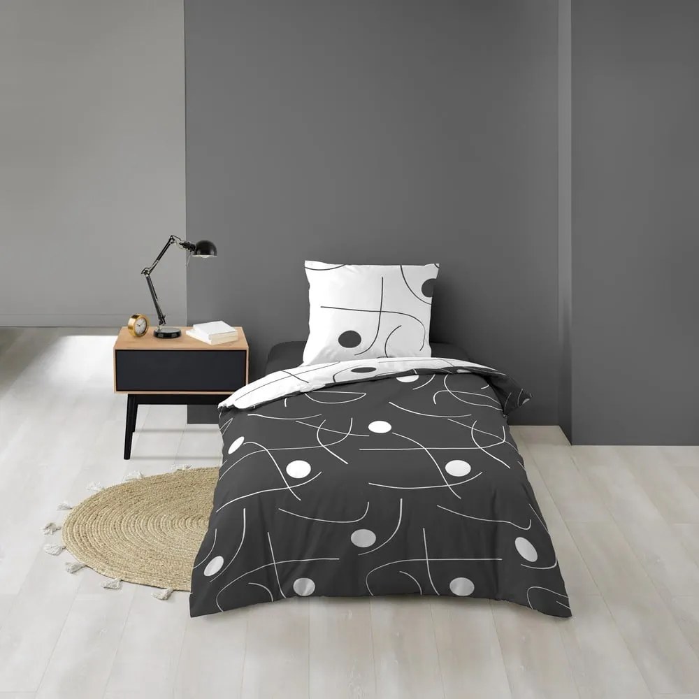 Бяло-тъмносиво единично спално бельо от микрофибър 140x200 cm Sonate – douceur d'intérieur