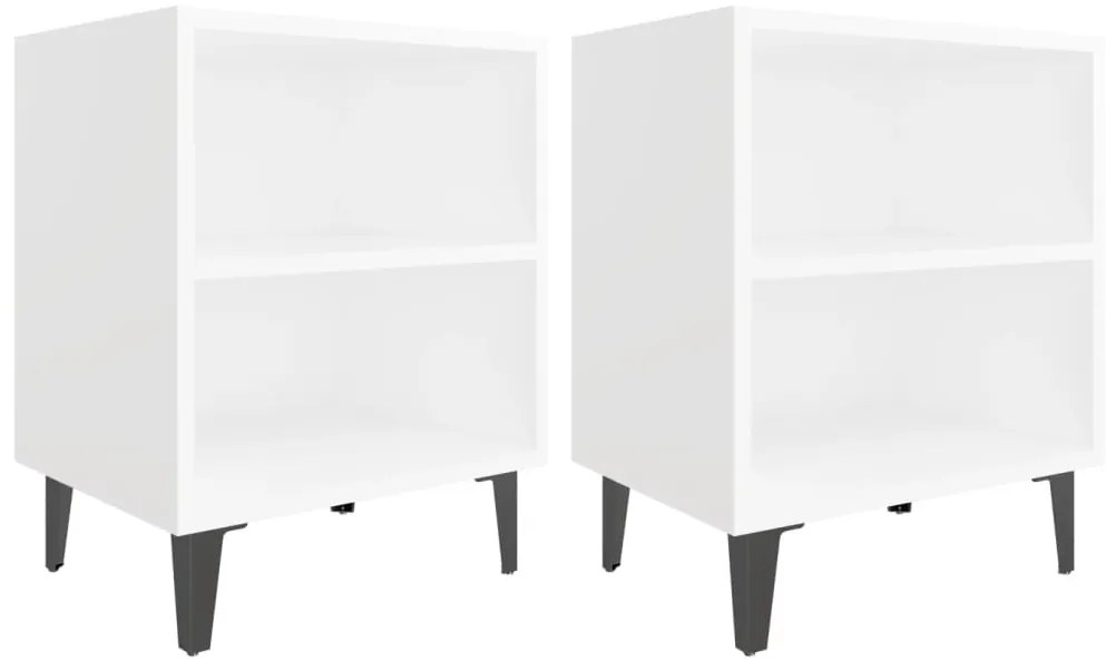 805798 vidaXL Нощни шкафчета с метални крака, 2 бр, бели, 40x30x50 см