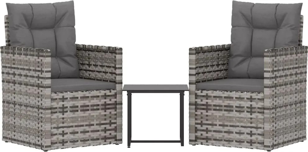 319193 vidaXL Лаундж комплект за открито с възглавници 3 части полиратан сив