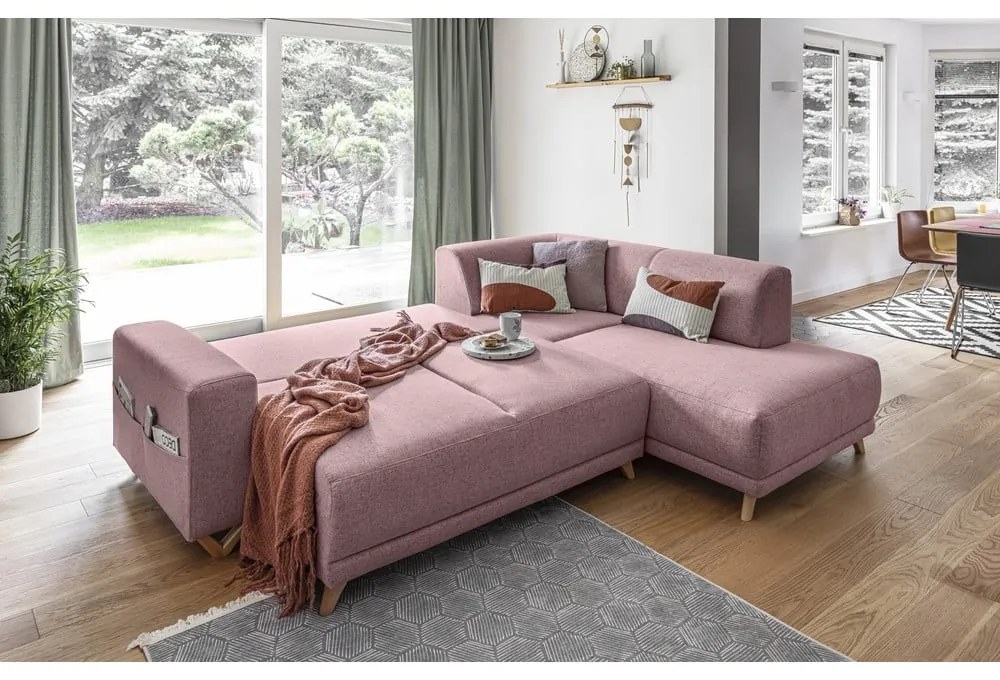 Розов разтегателен/с място за съхранение ъглов диван (десен ъгъл/L форма) Classy Sophie – Miuform