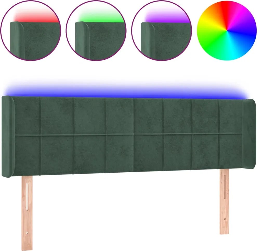 3123287 vidaXL LED горна табла за легло, тъмнозелена, 147x16x78/88 см, кадифе