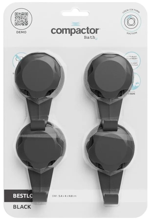 Комплект от 4 малки черни куки, ⌀ 5,4 cm Bestlock - Compactor