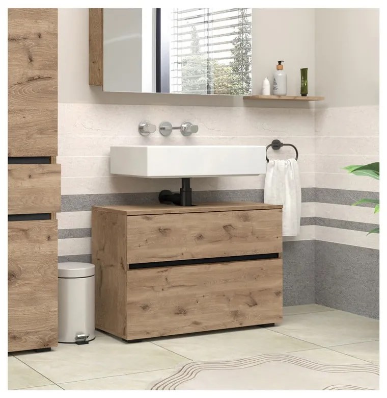 Шкаф за мивка от декор от дъб в естествен цвят 80x55 cm Wisla – Støraa