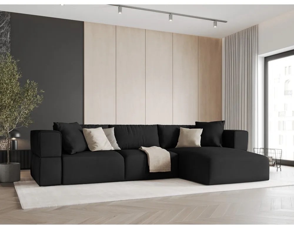 Черен ъглов диван, десен ъгъл Esther – Milo Casa
