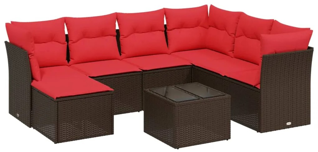 3263230 vidaXL Градински комплект с възглавници, 8 части, кафяв, полиратан