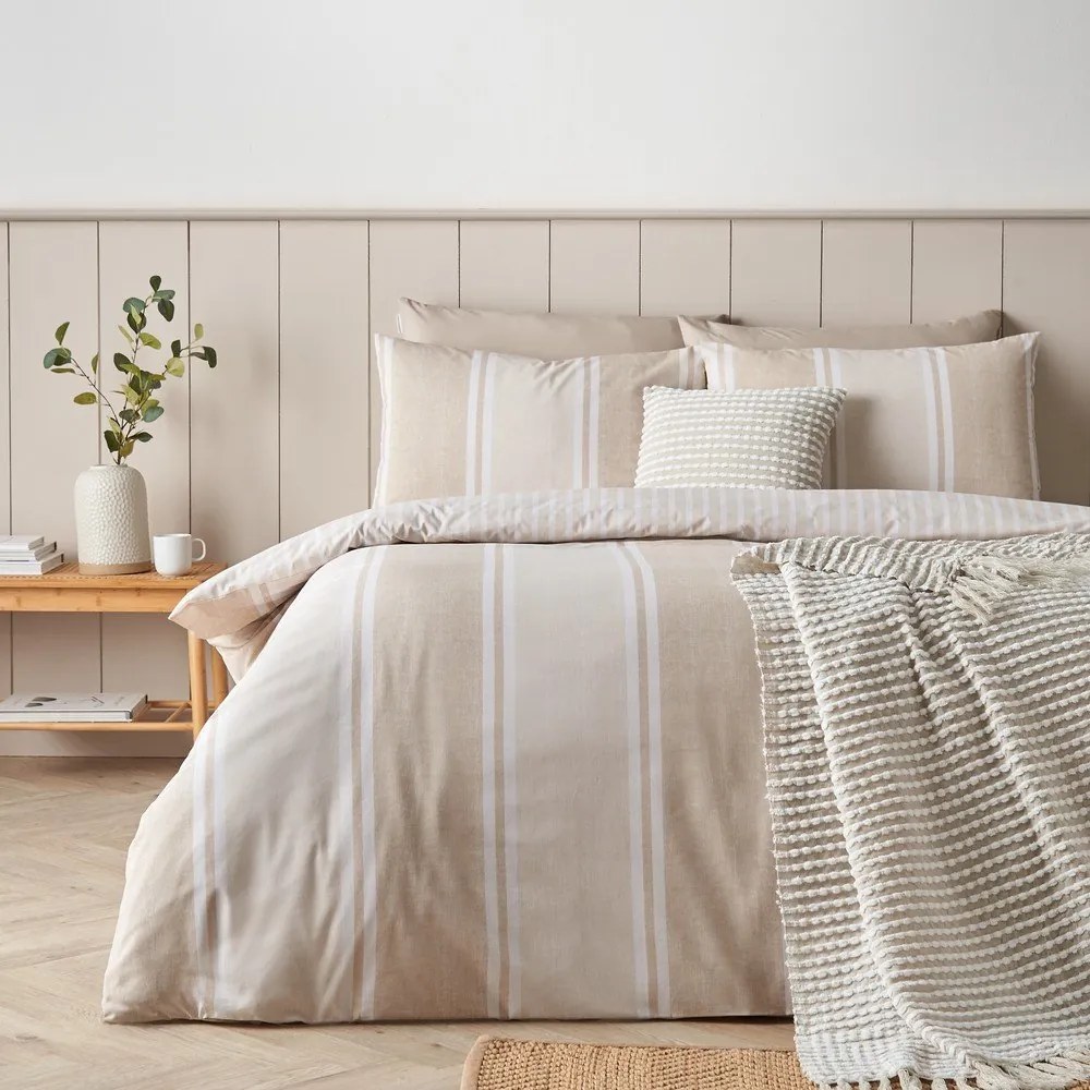 Бежово двойно 3 части спално бельо 200x200 cm Banded Stripe – Catherine Lansfield