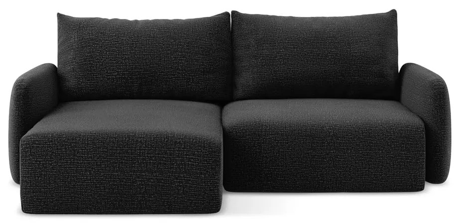 Черен разтегателен ъглов диван с място за съхранение (ляв ъгъл) Kalena – Makamii