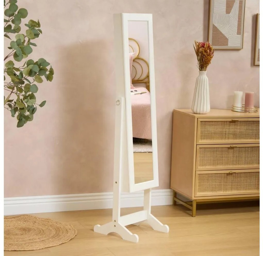 Atmosphera - Стоящо огледало с шкатулка за бижута KRISTIN 146,8 x 37 cm, бяло