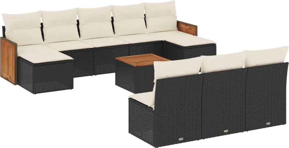 3260474 vidaXL Градински комплект диван с възглавници 11 части черен полиратан