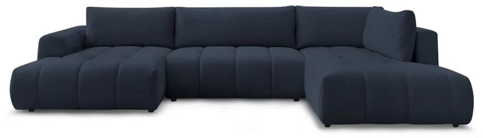 Тъмносин сгъваем/с място за съхранение ъглов диван (десен ъгъл/U форма) Fuji – Bobochic Paris