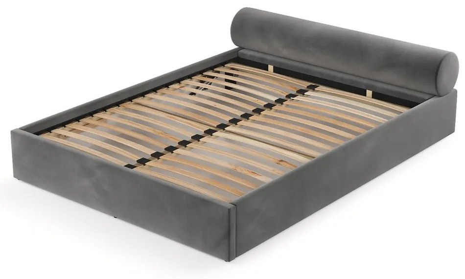 Тъмносиво двойно легло 180x200 cm тапицирано с място за съхранение с включена подматрачна рамка Solvo – Maison de Rêve