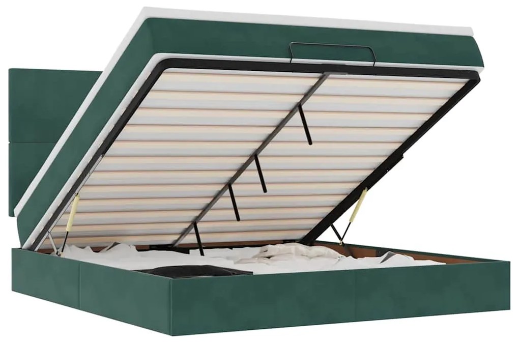 3314261 vidaXL Османска легло с матраци и LED, тъмнозелено, 160x200 см, кадифе
