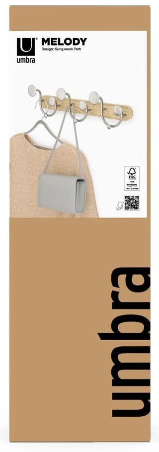 Бяла естествена алуминиева стенна закачалка Melody - Umbra