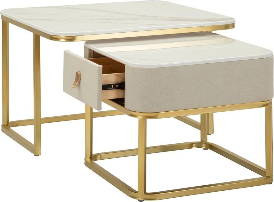 Кремави/златисти масички за кафе в комплект от 2 бр. от декор от мрамор 50x70 cm Beauty – Mauro Ferretti