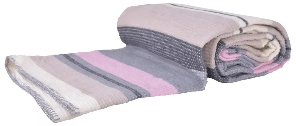 Одеяло памук акрил 150/200 - Райе/розов/сив от PNG