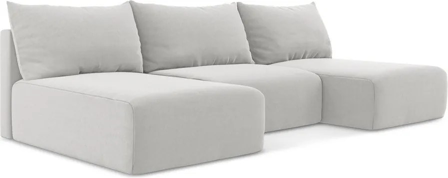 Светлосив кадифен сгъваем/с място за съхранение ъглов диван (U форма) Kalena – Makamii
