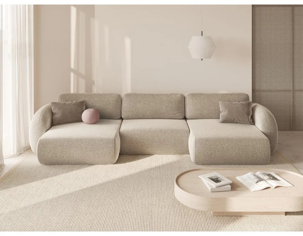 Бежов шенилов сгъваем/с място за съхранение ъглов диван (U форма) Tonale – Cosmopolitan Design