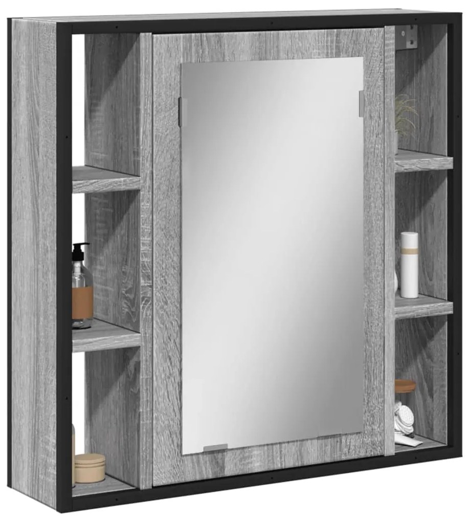 842429 vidaXL Огледален шкаф за баня сив сонома 60x16x60 см инженерно дърво