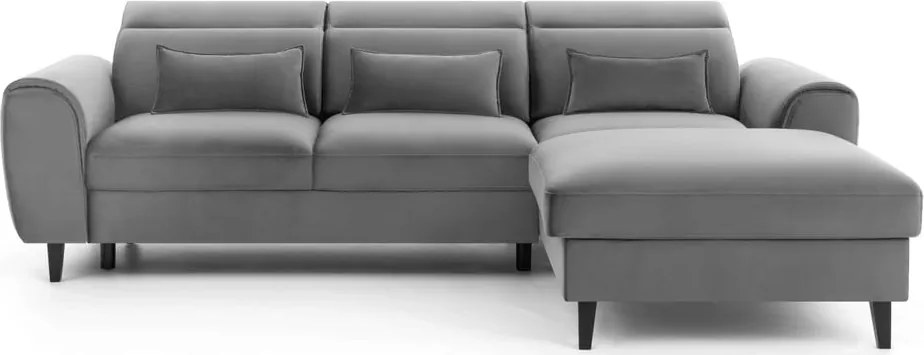 Сив кадифен разтегателен ъглов диван с място за съхранение (десен ъгъл) Foble – ELTAP