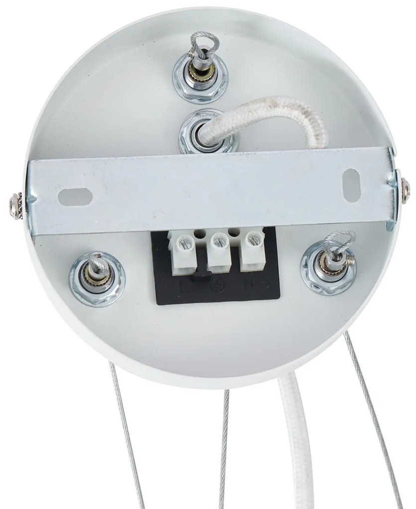 Модерен висящ лампион с дървен принт и бял цвят с 6 светлини - Jeana Circle