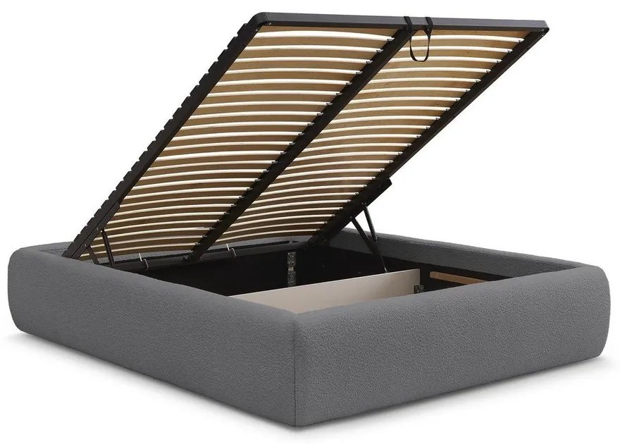 Тъмносиво тапицирано двойно легло без табла с място за съхранение и включена подматрачна рамка 180x200 cm Inera – Bobochic Paris