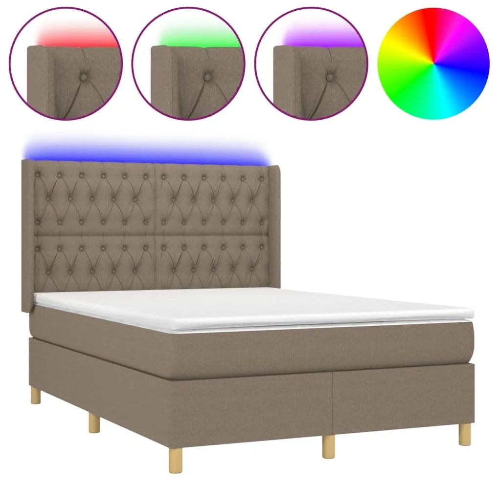 3139113 vidaXL Боксспринг легло с матрак и LED, таупе, 140x190 см, плат