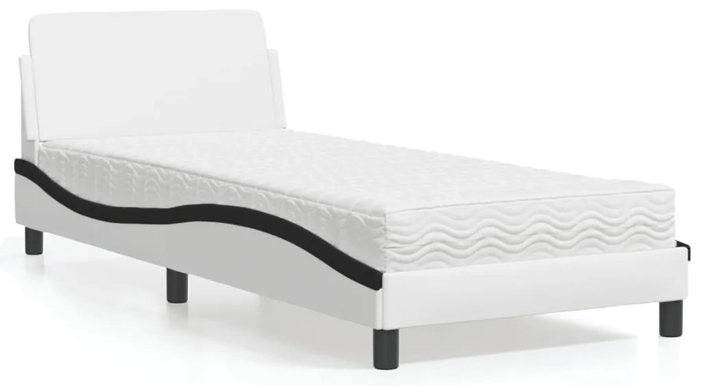 3208343 vidaXL Легло с матрак, бяло и черно, 90x200 см, изкуствена кожа