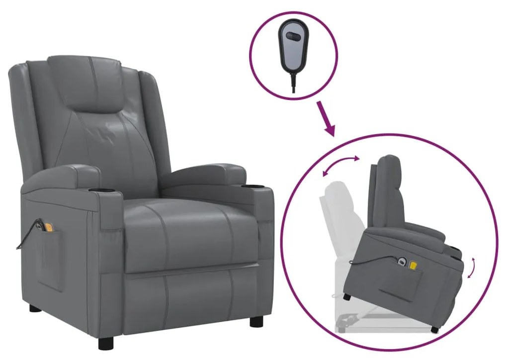 3100332 vidaXL Изправящ масажен стол, антрацит, изкуствена кожа