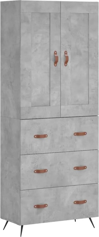 3199725 vidaXL Висок шкаф, бетонно сив, 69,5x34x180 см, инженерно дърво