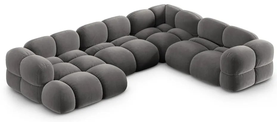 Сив кадифен ъглов диван (десен ъгъл/U форма) Loretto – Cosmopolitan Design