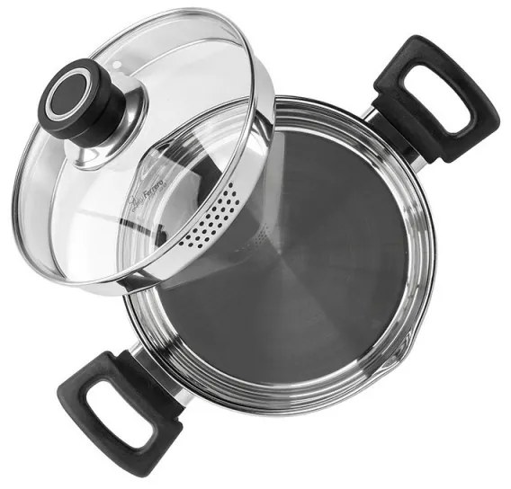 Тенджера Luigi Ferrero Sophia FR-3402, 18x10 см, 2.3 л, Стомана 18/10, Стъклен капак, Индукция, Инокс