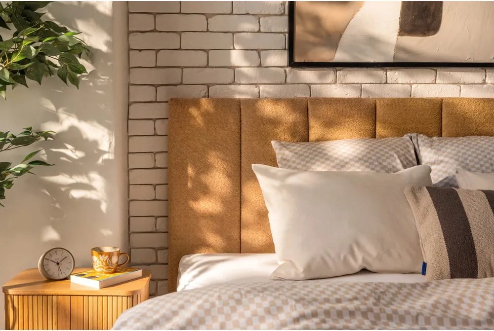 Тапицирано двойно легло с място за съхранение с матрак и решетка 180x200 cm в цвят горчица Thessa Bold Line - Bonami Selection