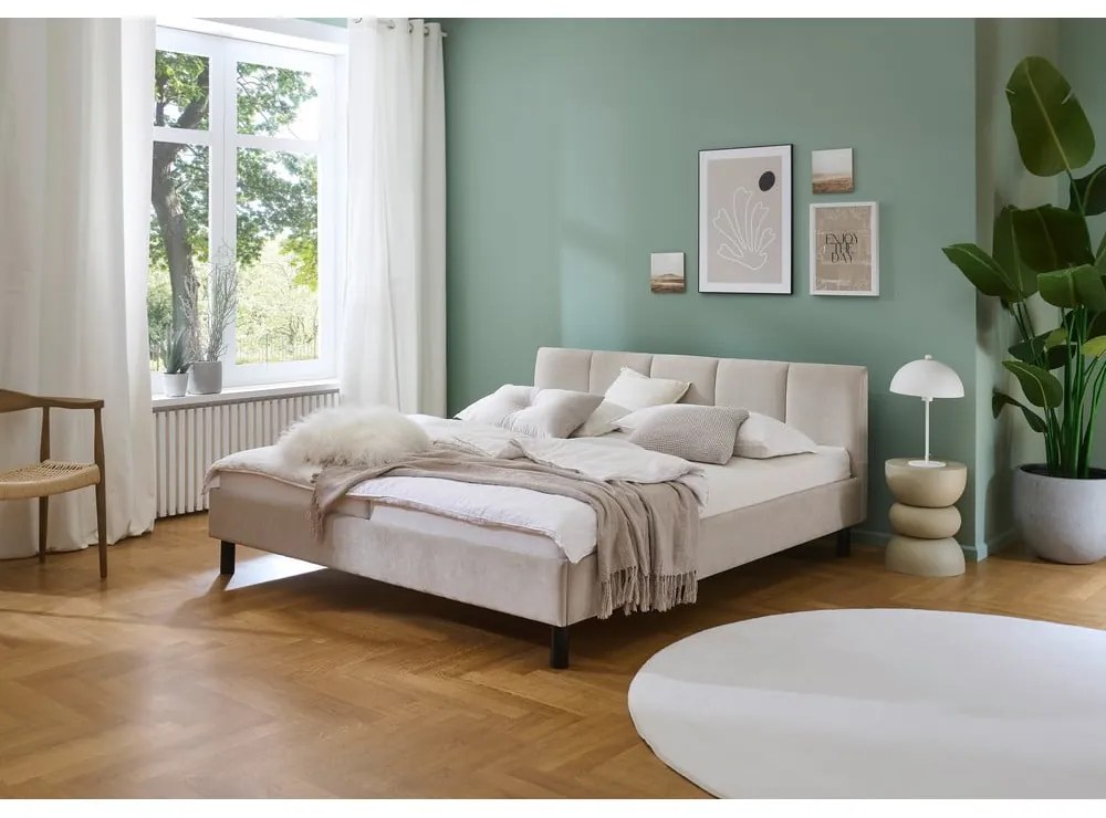 Бежово двойно легло 180x200 cm тапицирано без ламелно дъно Joker – Meise Möbel