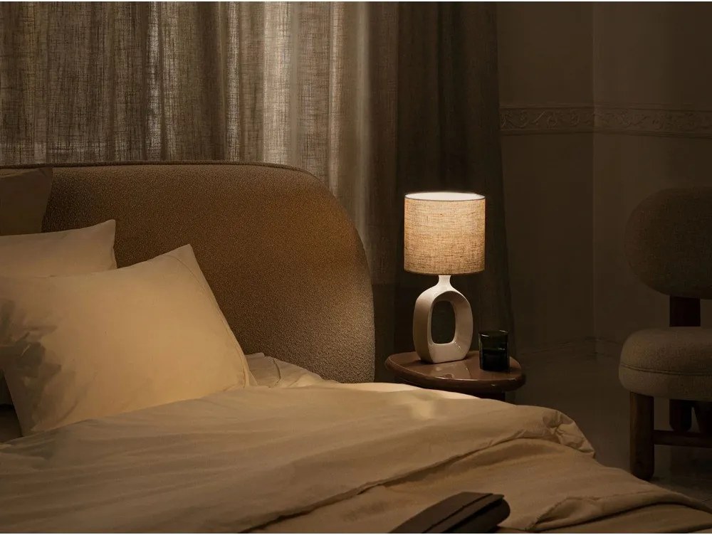 Кремаво двойно легло 180x200 cm тапицирано с място за съхранение с включена подматрачна рамка Ovalo – Micadoni