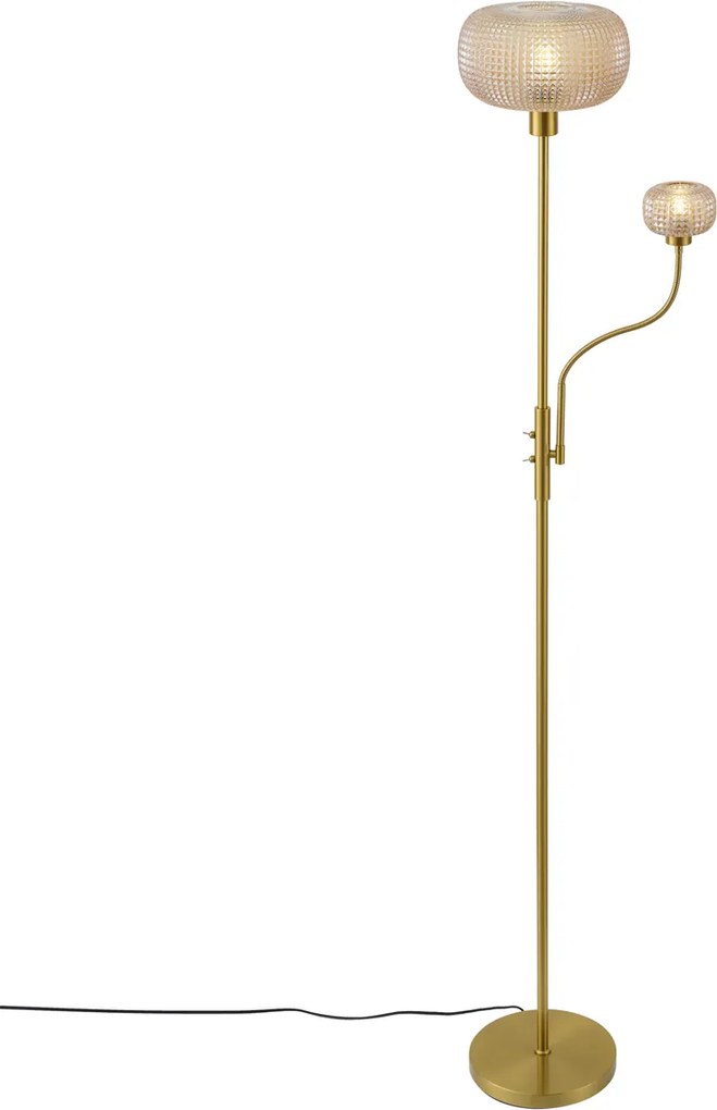 Smart vloerlamp messing met amber glas 2-lichts incl. Wifi - Brianna