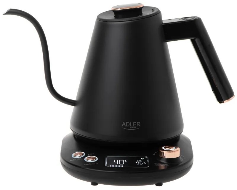Електрическа кана Adler AD 1349, 1100W, 1 л, 40-100 C, Поддържане на топлината, LED дисплей, Черен
