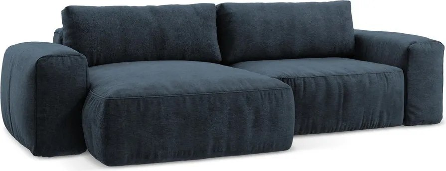 Тъмносин шенилов сгъваем ъглов диван (ляв ъгъл) Kuki – Makamii