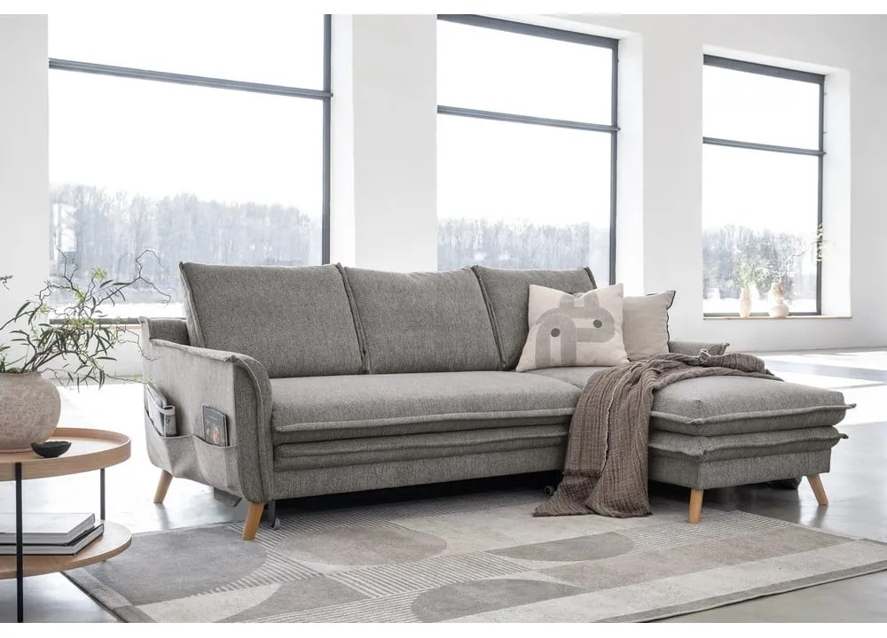 Сив разтегателен ъглов диван (десен ъгъл) Charming Charlie – Miuform