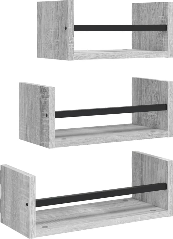 835447 vidaXL Комплект рафтове за стена 3 части сив сонома инженерно дърво