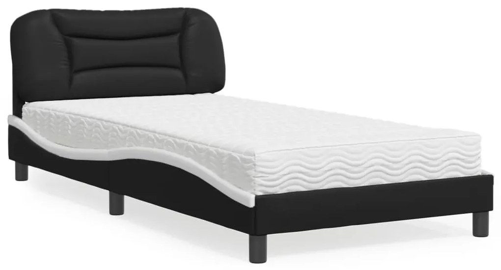 3208708 vidaXL Легло с матрак, черно и бяло, 100x200  см, изкуствена кожа