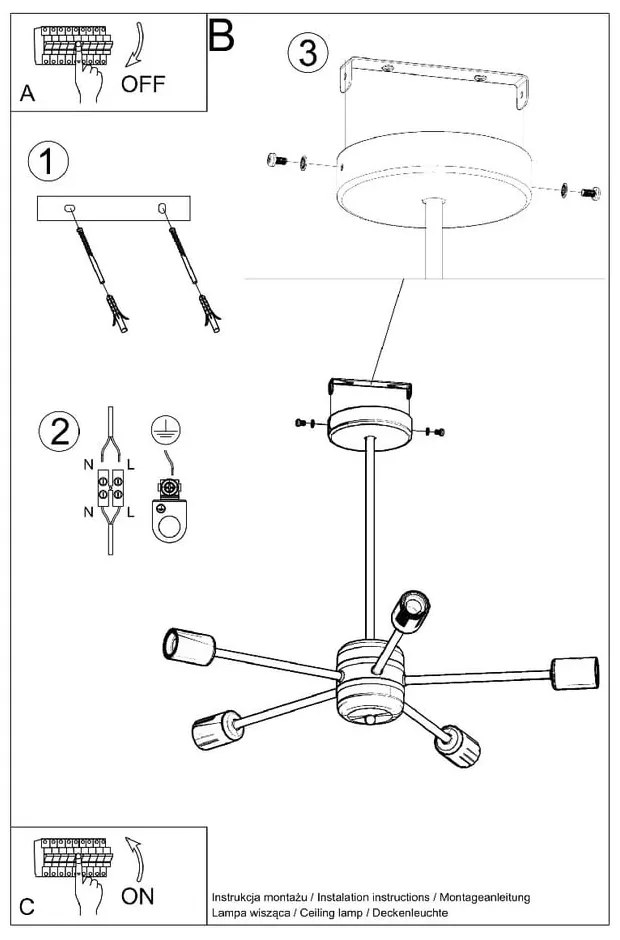 Черно осветително тяло за таван 66x66 cm Benedett – Sollux